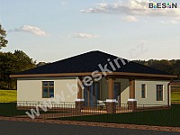 Projekt typového rodinného domu B - BIANCO s zastřešenou terasou pro klidné posezení a rovněž pro vstup do bungalovu 